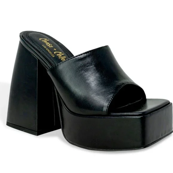 Chunky Platform Sandals for Women Slip On Square Toe Platform Mules - Picture 2 of 5